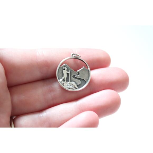 Sterling Silver Hiking Girl Charm, Sterling Silver Hiking Girl Pendant - Picture 1 of 5